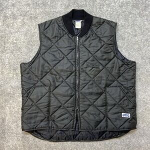Vintage Big Smith Black Puffer Diamond Quilt Trucker Vest Full Zip‎ Men's Sz 2XL